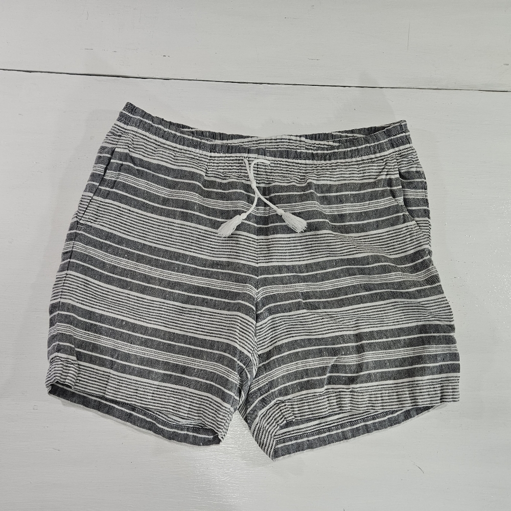 J. Jill Love Linen Grey And White Striped Shorts Womens Size Small